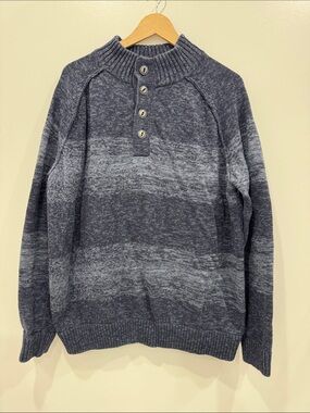 Converse One Star Gray Henley Sweater Men's Size M 100% Cotton Mock Neck
